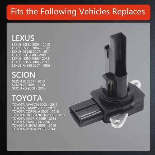 Vista 4 de Sensor de flujo de masa de aire MAF Compatible con Lexus ES350 2007-2012; Toyota Avalon 2005-2012; Camry 2007-2011; Highlander 2008-2013; Sienna