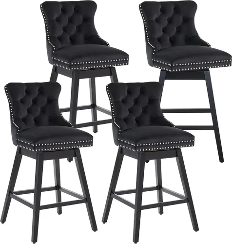Vista 9 de Taburetes de bar giratorios, juego de 4 taburetes de bar con respaldo, taburetes de altura de barra, taburetes de bar negros para isla de cocina