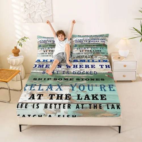 Vista 18 de Erosebridal Fishing Fitted Sheet Twin for Boys, Big Pike Fish Black Bed Sheets for Rustic Farmhouse Lake House Decor, Fishing Bedding Set Marine