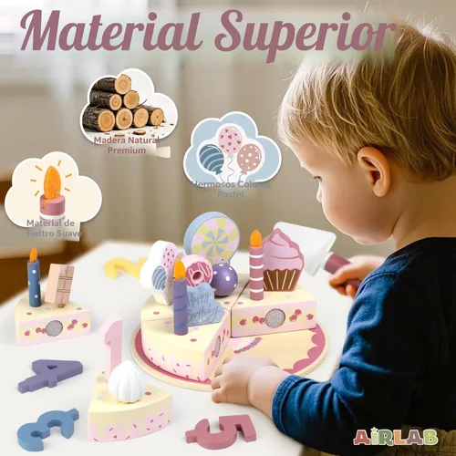 Vista 3 de Juegos de comida de madera para fiesta de cumpleaños para niños de 3, 4, 5