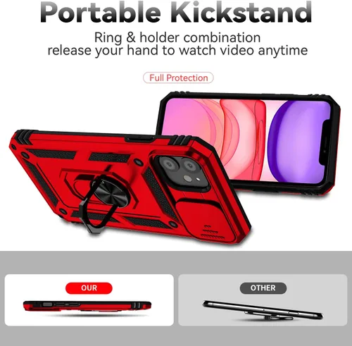 Vista 5 de Funda para iPhone 11, con cubierta para lente de cámara, protector de pantalla HD, [grado militar] anillo de montaje en coche con soporte híbrido