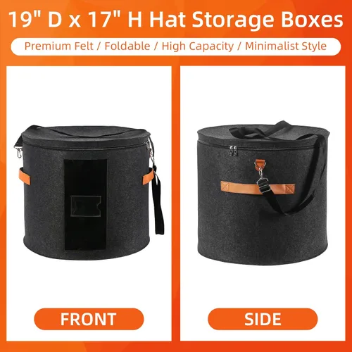 Vista 6 de Caja grande para sombreros de 19 pulgadas, cajas de almacenamiento para sombreros para mujeres, grandes y redondas para hombres, cajas plegables