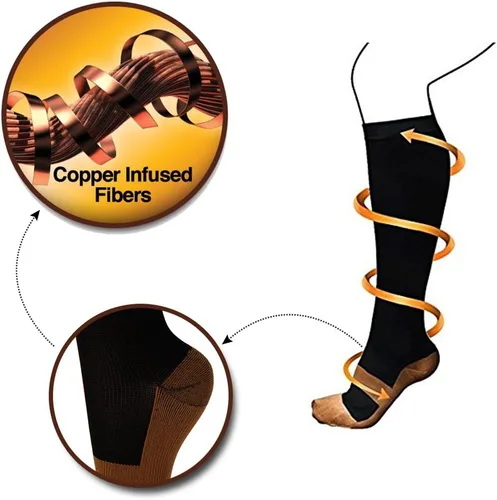 Vista 2 de Calcetines de compresión graduados de cobre, 6 pares de calcetines de compresión antifatiga hasta la rodilla para hombres y mujeres, medias de Negro
