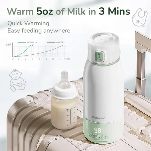 Vista 3 de Calentador de leche portátil para viajes, modo de pasteurización, capacidad de 17 onzas, calentamiento rápido de 3 minutos y batería de larga