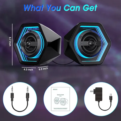 Vista 15 de Altavoces para juegos de computadora, altavoces de escritorio activos de 50 W con espejo infinito túnel 3D RGB (8 modos), Bluetooth 5.3, entrada
