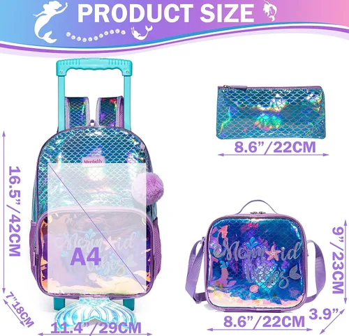 Vista 2 de Meetbelify Mochila con ruedas para niñas con ruedas para niñas para escuela primaria