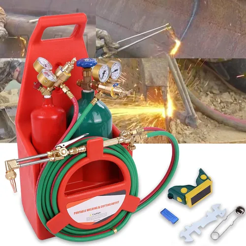 Vista 3 de Kit de antorcha de oxiacetileno, kit de soplete de soldadura de gas de acetileno portátil con reguladores de gas oxiacetileno, soplete de corte