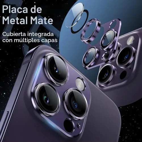 Vista 3 de JETech Protector de lente de cámara para iPhone 14 Pro/14 Pro Max, morado oscuro Vidrio templado 9H de cobertura completa, acabado de metal mate