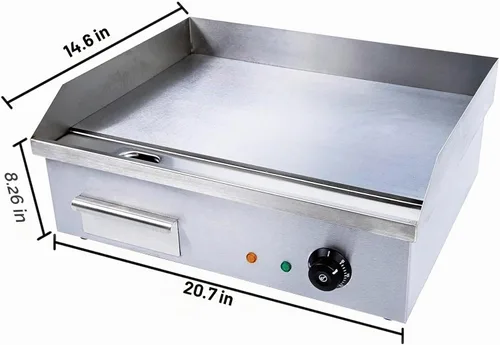 Vista 5 de Plancha eléctrica comercial, 3000 W de acero inoxidable Teppanyaki parrilla interior al aire libre, encimera plana superior barbacoa placa