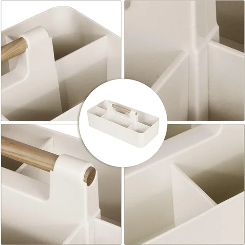Vista 3 de Organizador de plástico para baby shower, organizador portátil de almacenamiento para niños/niños, cesta dividida con mango de madera para baño