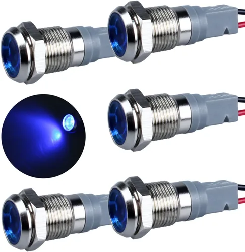 Vista 14 de 5 piezas de luz indicadora LED de 12V-24V de 6mm con orificio de montaje de 1/4" de 20mA, lámpara de señal de metal impermeable IP67 con ahorro