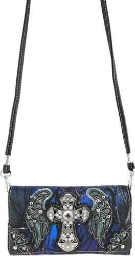 Vista 3 de Zelris Camouflage Shine Glow Cross Wings - Cartera cruzada de tres pliegues para mujer