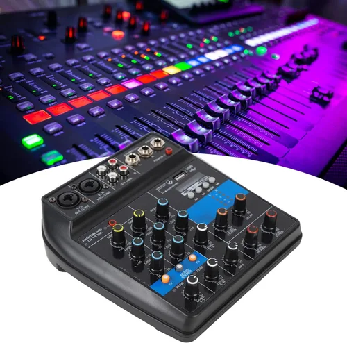 Vista 4 de Alomejor Mezclador de audio Consola mezcladora de DJ de 4 canales profesional con interfaz USB y equipo de escenario de efectos integrados