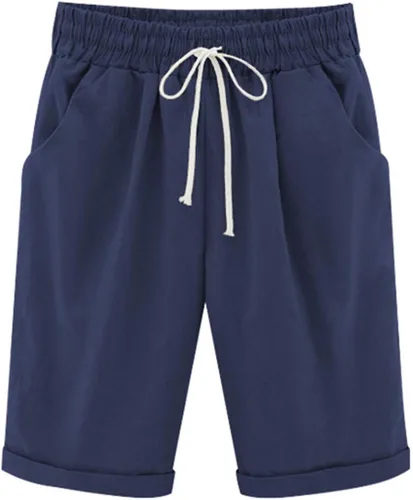 Vista 8 de Vcansion Bermudas de algodón con cintura elástica hasta la rodilla para mujer con cordón A#verde militar