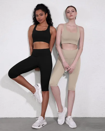 Vista 2 de ODODOS ODLEX - Paquete de 2 brasieres deportivos con espalda cruzada para mujer, sin mangas, para yoga, fitness, entrenamiento, ombligueras