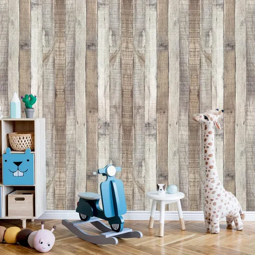 Vista 5 de Yun-aeon Papel de Contacto de Madera Natural Gris Madera Papel Tapiz Despegar y Pegar 17.3" x 80" Autoadhesivo Removible Vintage Imitación Madera