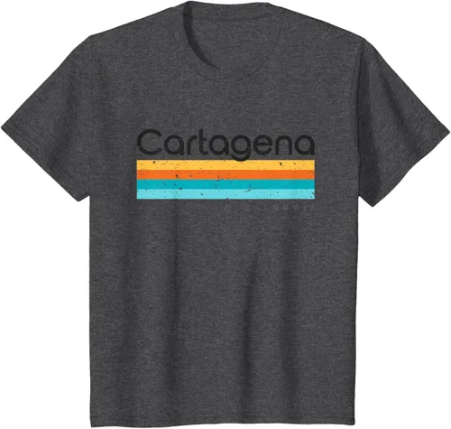 Vista 37 de Camiseta vintage de Cartagena Colombia con diseño retro, Blanco, S