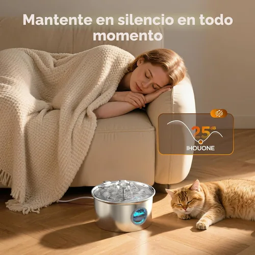 Vista 5 de Fuente de agua para gatos de acero inoxidable: fuente para mascotas ultra silenciosa de 88 oz/2.6 L con pico de gatito con flores y dispensador