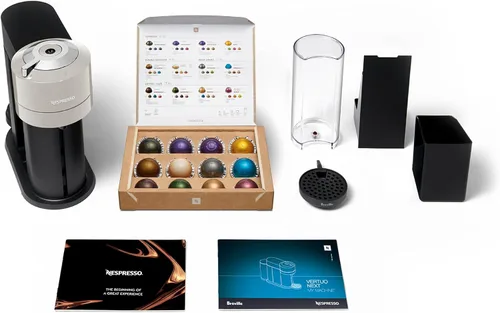 Vista 8 de Nespresso Vertuo Next Cafetera de café y espresso de Breville, con espumador de leche Aeroccino, gris claro