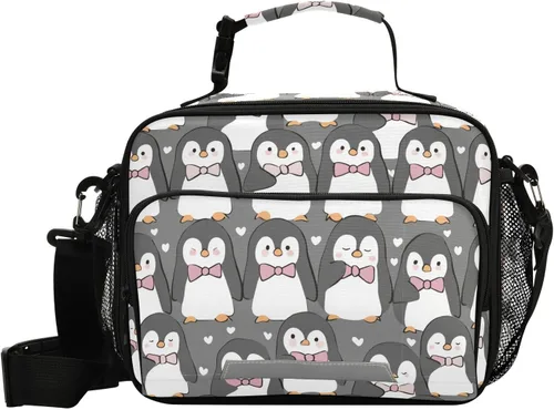 Vista 8 de Aslsiy Bolsa de almuerzo para mujer, diseño de arcoíris, con diseño de mariposa, con diseño de corazones brillantes, con correa ajustable