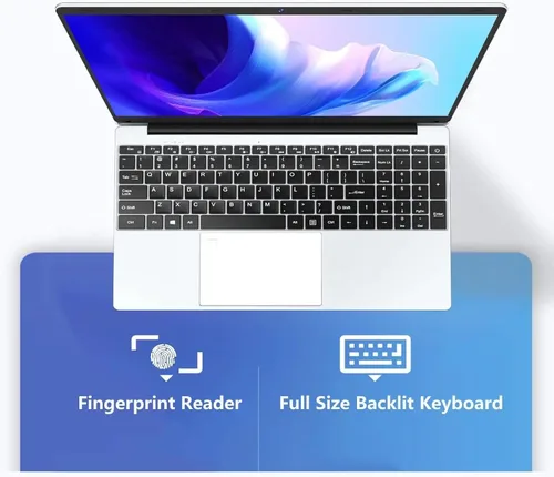 Vista 2 de thunderb Computadora portátil Windows 11 Pro de 15.6 pulgadas, 12 GB de RAM, SSD de 128 GB, Intel Quad-Core, huella digital, teclado retroiluminado