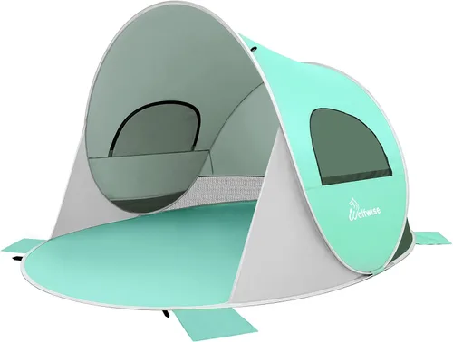 Vista 18 de WolfWise carpa para playa desplegable fácil de armar con FPS 50+, brinda sombra y protección al instante Azul