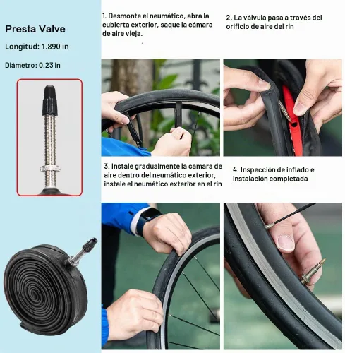 Vista 5 de Paquete de 2 neumáticos de bicicleta de 700 x 23C/25C/28C/35C/38C Plus tubos interiores de bicicleta, válvula Presta de 48mm o válvula Schrader