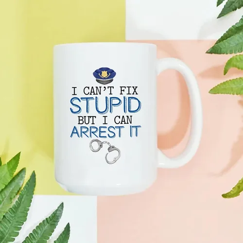 Vista 5 de I Can Arrest It - Taza de café personalizada de policía, regalos de taza de policía, 11 onzas y 15 onzas Taza blanca con texto en inglés "I Can