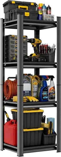 Vista 13 de Estantería resistente, estantes de garaje de 5 niveles de 40 pulgadas de ancho, estante de almacenamiento de metal ajustable para garaje, cocina