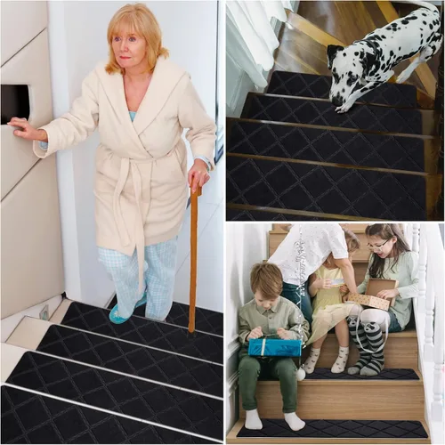 Vista 6 de Peldaños de escalera para escalones de madera, 15 unidades, 8 x 30 pulgadas, alfombras antideslizantes para interiores, para niños, ancianos