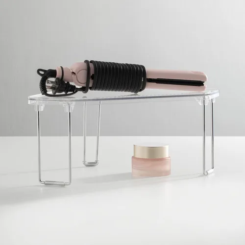 Vista 2 de mDesign - Estante apilable de esquina de plástico/acero, estante organizador de almacenamiento para baño, tocador, encimera, fregadero, gabinete