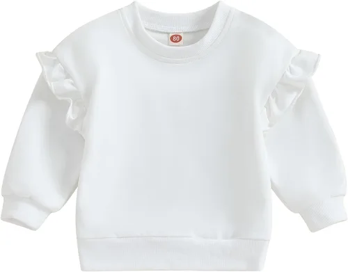 Vista 15 de Sudadera de manga larga con volantes para niña bebé, camiseta básica de color sólido, suéter de gran tamaño para niños, ropa de otoño Sudaderas