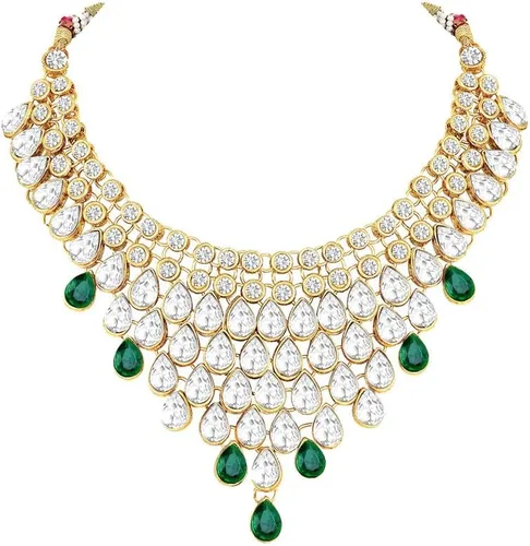 Vista 3 de Aheli Exquisito collar con tachuelas Kundan de imitación para fiesta de boda con Maang Tikka, joyería tradicional étnica india para mujer, Sin