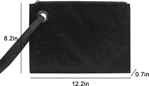 Vista 7 de Caviotess Bolso de mano con lentejuelas brillantes para mujer, bolso de noche con purpurina para fiesta, boda, Negro