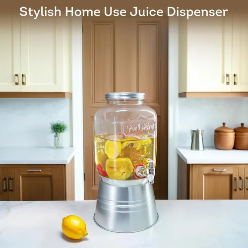 Vista 3 de Lily's Home Dispensador de bebidas de vidrio con soporte, capacidad de 1 galón, grifo fácil de usar, dispensador de bebidas para fiestas/barbacoas
