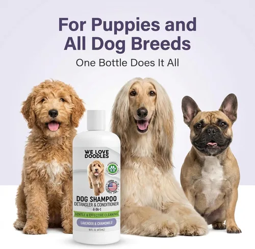 Vista 8 de Champú, acondicionador y desenredante para perros, el mejor champú para pelo de mascotas, hipoalergénico, sin lágrimas, piel sensible para cachorros