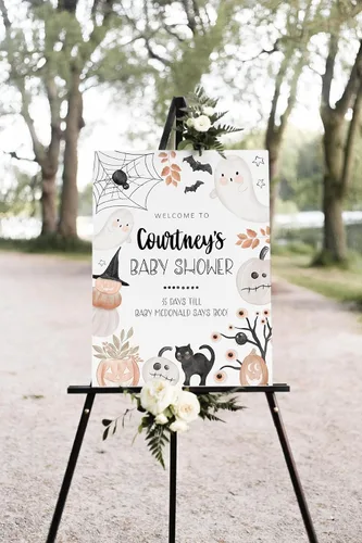 Vista 11 de Personalized Halloween Baby Shower Welcome Sign, A Little Boo Baby Shower Welcome Sign, Pumpkin Decorations,girl, Halloween Decor 12" X 18" (Small)