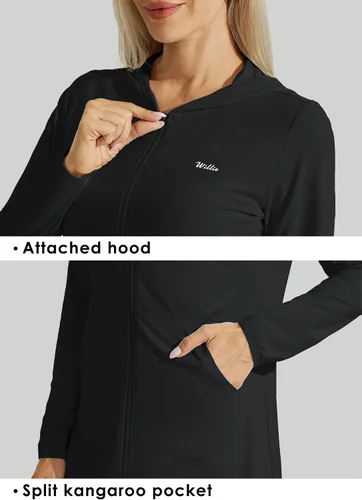 Vista 5 de Willit Chaqueta larga con capucha y protección solar UPF 50+ para mujer, ligera