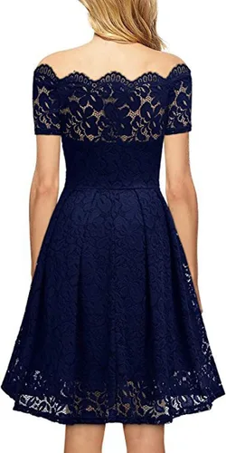 Vista 4 de FOVIGUO Vestido corto formal de encaje para mujer, con hombros descubiertos, tallas grandes, hasta la rodilla, vestido de dama de honor