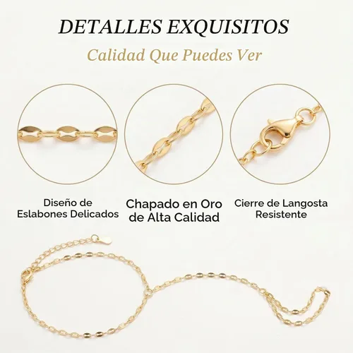 Vista 6 de Long tiantian Pulsera de cadena de mano, pulseras de oro para mujer, pulseras de cadena de eslabones de moda, anillo de dedo, pulsera de esclavos