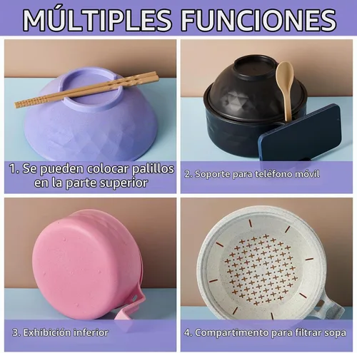 Vista 3 de 4 Juegos de Cocedor de Ramen para Microondas de 33 oz, Juego de Tazones de Ramen Rápido, Cocedor de Fideos para Microondas con Asa, Tazón de Fideos