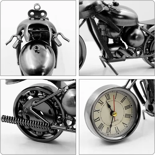Vista 4 de Winterworm Hermoso modelo de motocicleta con reloj, adorno de metal de hierro, retro, negro, para mujer, hombre, cumpleaños, Navidad, papá, hombre