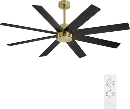 Vista 11 de WINGBO Ventiladores de techo CC grandes de 60 pulgadas sin luces, 3 varillas descendentes, 8 aspas de madera contrachapada, motor CC reversible de 6