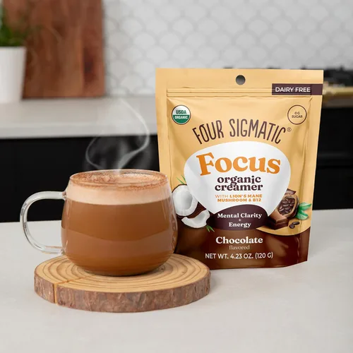 Vista 5 de Four Sigmatic Focus Chocolate Coffee Creamer Crema de café sin lácteos orgánica con Lion’s Mane y Vitamina B12 Chocolate, 4.23 oz