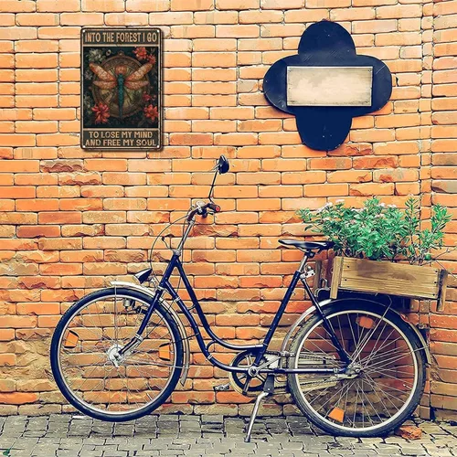 Vista 6 de LIUAXICIA Letrero de estaño vintage divertido con texto en inglés «Into The Forest I go to Lose My Mind and Free My Soul Dragonfly», letrero