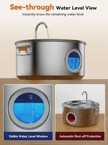 Vista 5 de Fuente de agua para perros grandes, fuente de agua de acero inoxidable de 3.2 galones/406 oz/12 L, dispensador de agua silencioso para perros