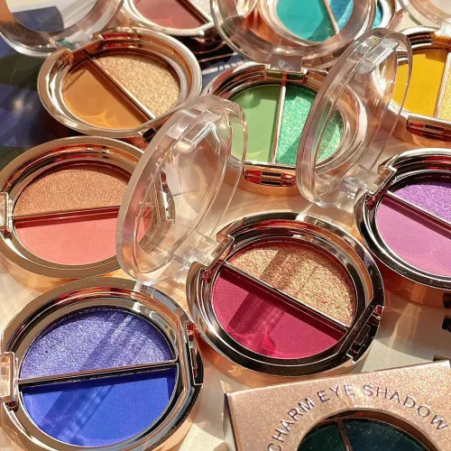 Vista 4 de Sombra de ojos de doble color, paleta de maquillaje de ojos de alto pigmento, polvo de sombra de ojos de metal brillante mate, maquillaje de ojos