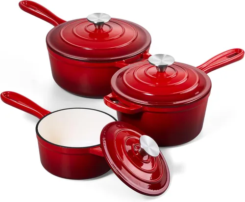 Vista 23 de Onader Sartén de hierro fundido esmaltado, cacerola pequeña de 1 cuarto de galón con tapa, olla de hierro fundido, horno holandés esmaltado, Blanco