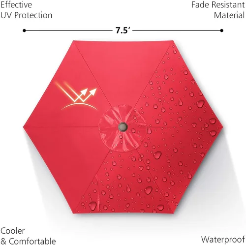 Vista 4 de Sombrilla de patio de 7.5 pies/9 pies, sombrilla de piscina con protección UV con poste resistente, sombrilla para exteriores con botón