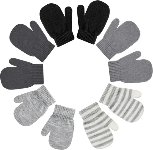 Vista 4 de ONESING 5 pares de mitones negros para bebés, guantes cálidos para recién nacidos, guantes de invierno para bebés y niñas